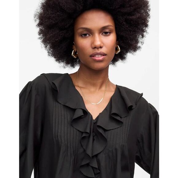 NWT Madewell Ruffled Pintucked Long-Sleeve Top True Black Size XL - Picture 4 of 11